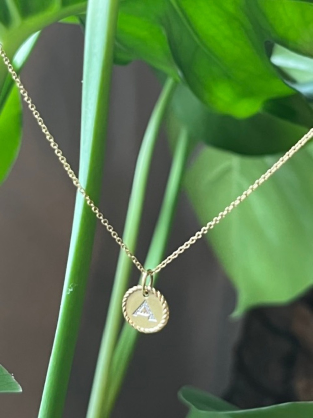 David Yurman Initial Charm Necklace 18K Yellow Gold Diamond 'A'